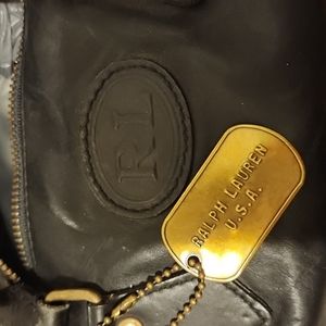Vintage Ralph Lauren black leather "bucket" handbag / purse, 12"L, 7 1/2"H, 7"W